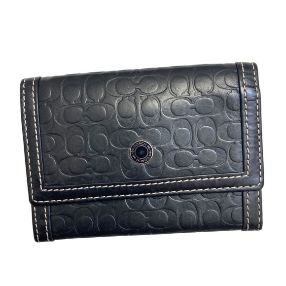 Coach black embossed leather mini c card holder unisex - Picture 1 of 6